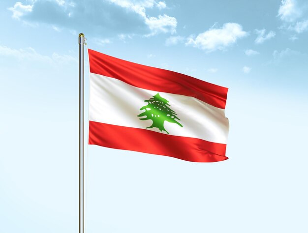 Drapeau national libanais agitant dans un ciel bleu avec des nuages Illustration 3D du drapeau libanais