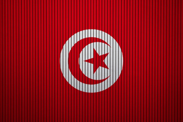 Drapeau national peint de la Tunisie sur un mur de béton