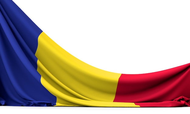 Drapeau national de la Roumanie suspendu bannière en tissu rendu 3D