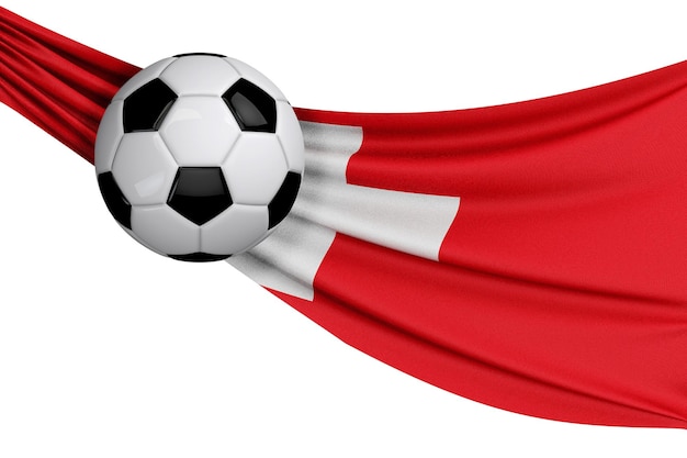 Le drapeau national de la Suisse avec un ballon de football Concept de supporter de football Rendu 3D