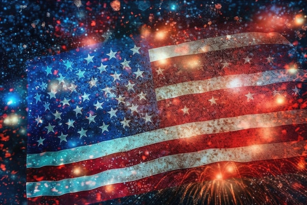 Drapeau national des États-Unis avec feux d'artifice Contexte festif AI générative