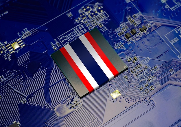 Drapeau national thaïlandais sur la carte de circuit électronique d'ordinateur de chipset d'exploitation CPU