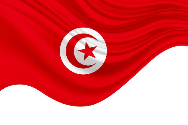 Photo drapeau national tunisien suspendu bannière en tissu rendu 3d