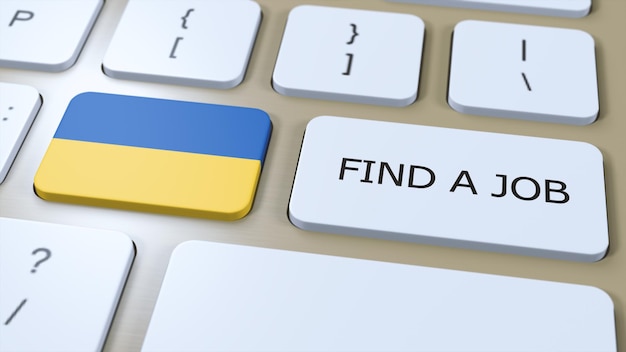 Drapeau national de l'Ukraine avec texte Trouvez un emploi dans le pays Concept Illustration 3D