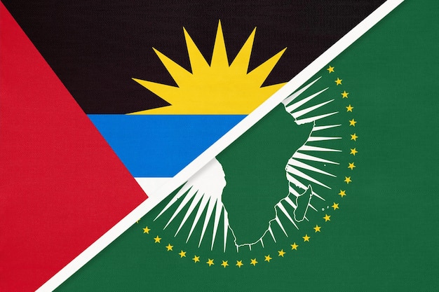 Drapeau national de l'Union africaine et d'Antigua-et-Barbuda du continent africain textile contre le symbole d'Antigua