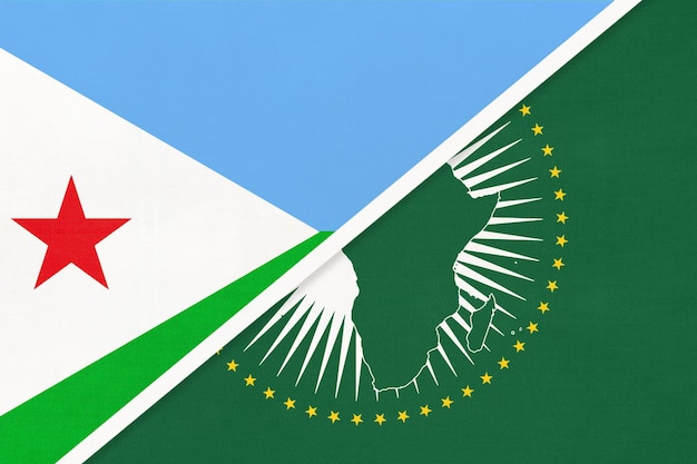 Drapeau national de l'Union africaine et de Djibouti du continent africain textile contre le symbole djiboutien