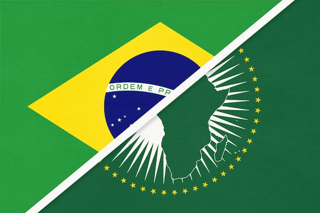 Drapeau national de l'Union africaine et du Brésil du continent africain textile contre le symbole brésilien