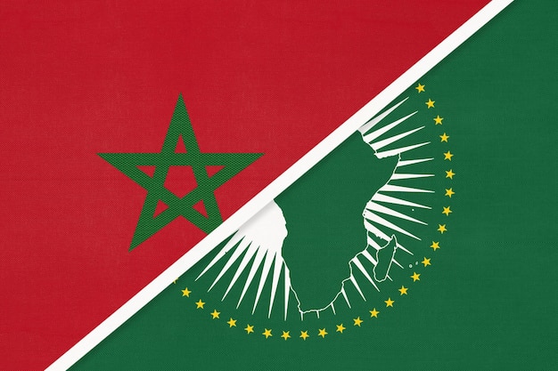 Drapeau national de l'Union africaine et du Maroc du continent africain textile contre le symbole marocain