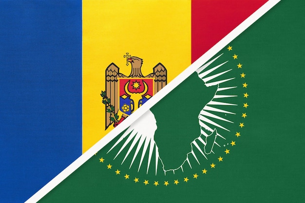 Drapeau national de l'Union africaine et de la Moldavie du continent africain textile contre le symbole moldave