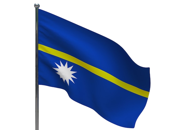 Drapeau Nauru sur poteau. Mât de drapeau en métal. Drapeau national de Nauru illustration 3D sur blanc