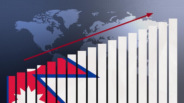 Drapeau népalais sur le concept de graphique à barres avec des valeurs croissantes de reprise économique et d'amélioration des affaires après la crise et d'autres catastrophes alors que l'économie et les entreprises rouvrent à nouveau