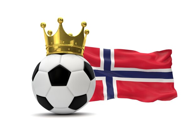 Drapeau de la Norvège et ballon de football avec couronne d'or rendu 3D