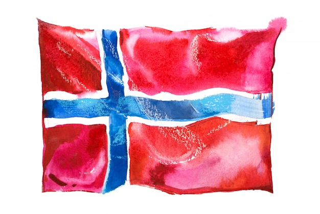 Drapeau de la Norvège peint à l'aquarelle