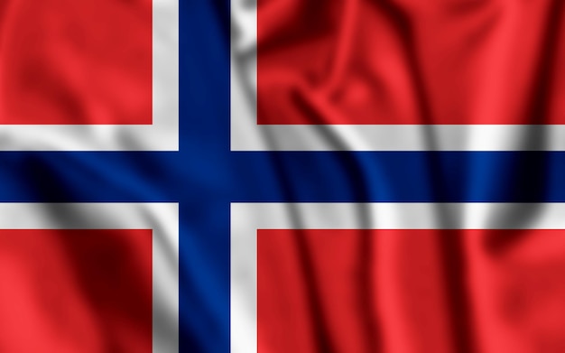 Le drapeau norvégien flottant au vent. Agitant le drapeau coloré de la Norvège.