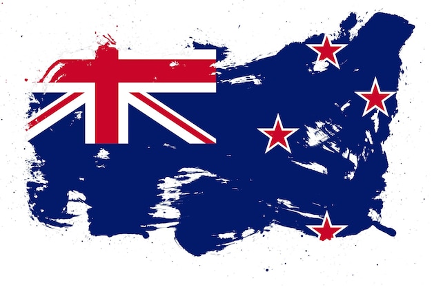 Photo drapeau de la nouvelle-zélande avec effet de coup de pinceau grunge peint sur fond blanc