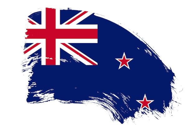Drapeau de la nouvelle-zélande sur fond blanc avec effet de texture de pinceau abstrait