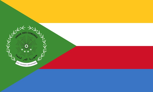 Photo le drapeau officiel actuel et les armoiries de l'union des comores drapeau de l'état des comores illustration