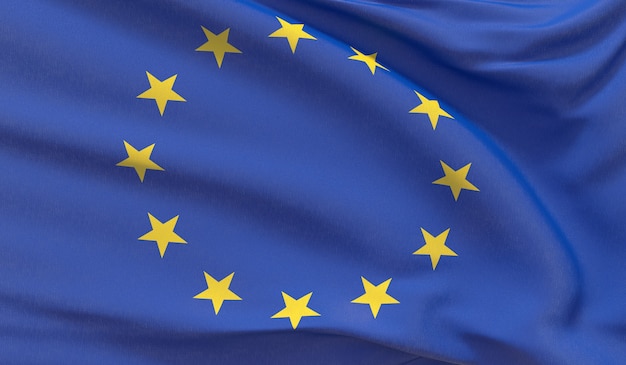 Drapeau officiel de l'UE. Drapeau de l'Union européenne. illustration 3D.