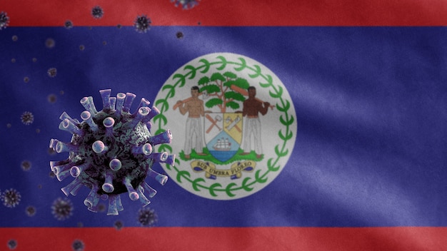 Drapeau ondulant du Belize et virus du microscope à coronavirus