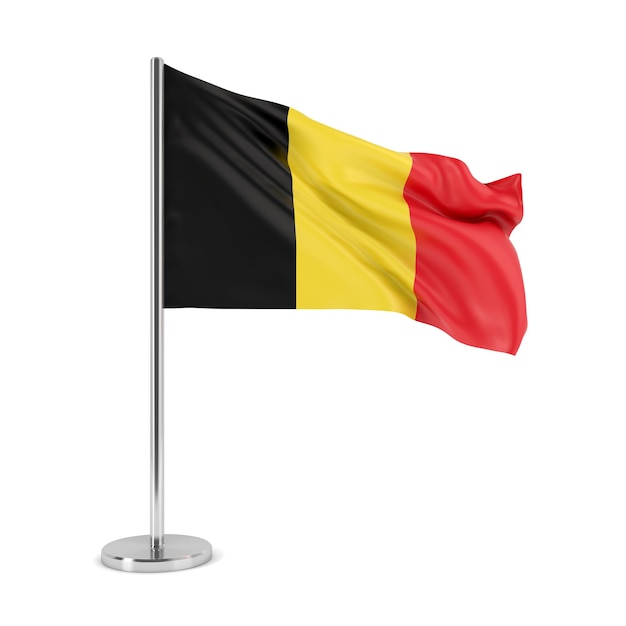 Drapeau ondulant national de Belgique isolé sur fond blanc. illustration 3D