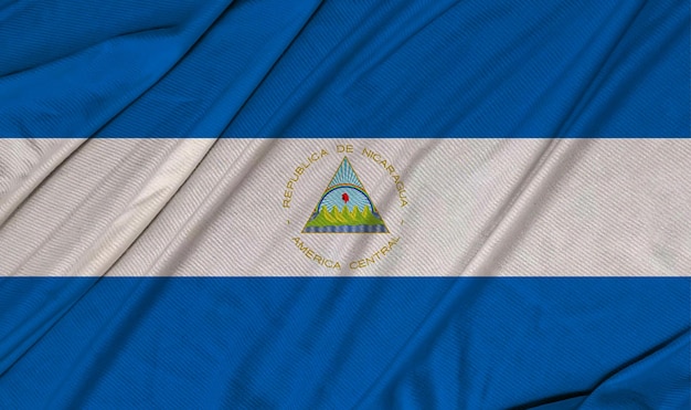 Drapeau ondulant texturé 3d réaliste du Nicaragua