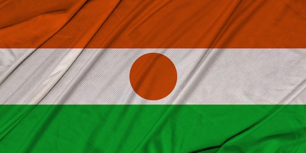 Drapeau ondulant texturé 3d réaliste du Niger