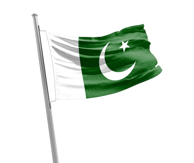 Drapeau pakistanais agitant sur fond blanc.