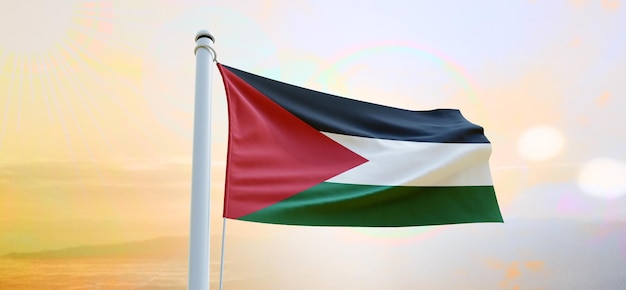 Drapeau de la palestine drapeau 3d agitant la bannière et l'arrière-plan