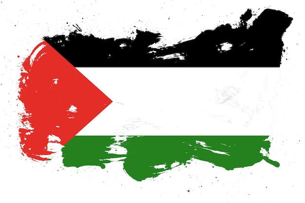 Photo drapeau palestinien avec effet de coup de pinceau grunge peint sur fond blanc