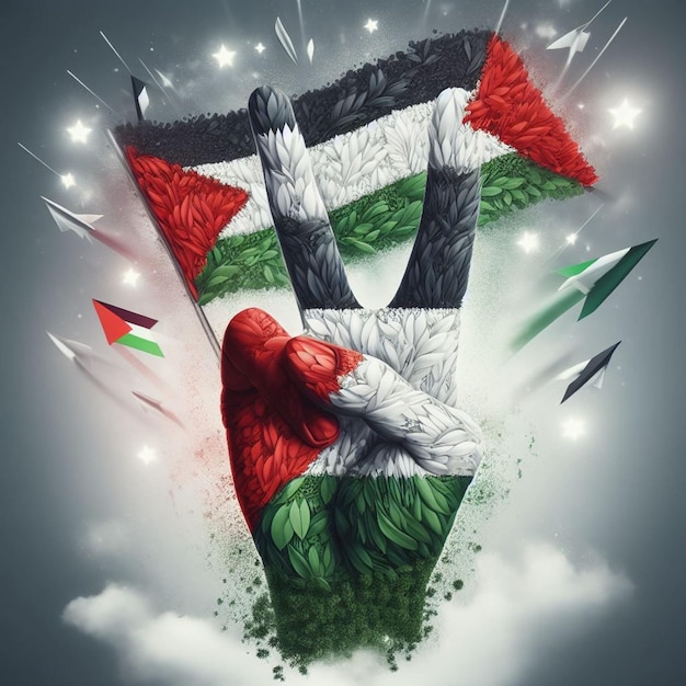 Le drapeau palestinien sur une toile d'espoir, un symbole brillant de résilience, d'unité et de liberté.