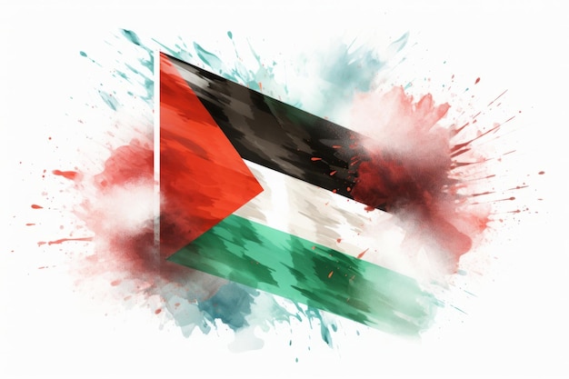 Le drapeau palestinien de l'unité vivante s'élève contre une toile d'aquarelle symbolisant l'espoir et l'harmonie