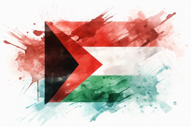 Le drapeau palestinien de l'unité vivante s'élève contre une toile d'aquarelle symbolisant l'espoir et l'harmonie