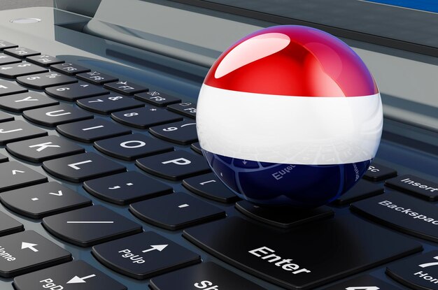 Le drapeau des Pays-Bas sur le clavier d'ordinateur portable Eeducation commerciale en ligne shopping aux Pays-Bas concept rendu 3D