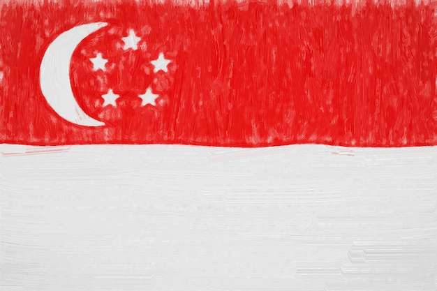 Drapeau peint de Singapour. Dessin patriotique sur fond de papier. Drapeau national de Singapour