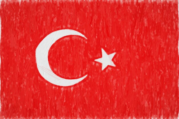 Drapeau peint de la Turquie. Dessin patriotique sur fond de papier. Drapeau national de la Turquie