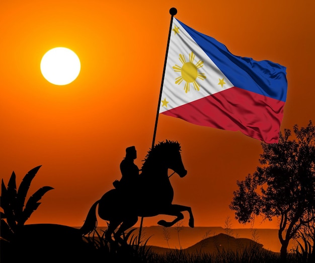 Drapeau des Philippines rendu 3d représentant le symbole de la victoire, de la conquête, des célébrations nationales
