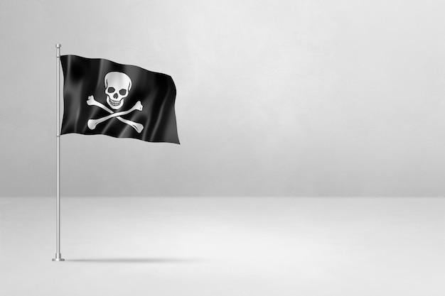 Drapeau pirate Jolly Roger isolé sur blanc