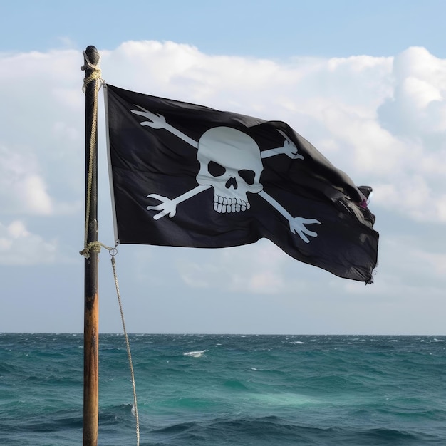 Drapeau pirate avec une tête de mort et des os croisés