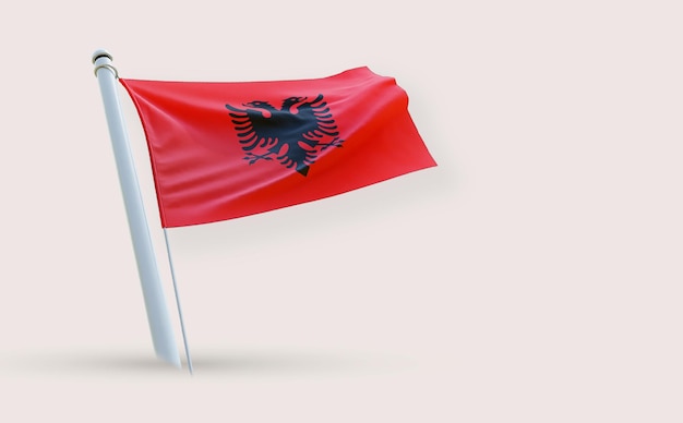 Un drapeau plein de beauté pour l'Albanie sur un fond blanc rendu en 3D