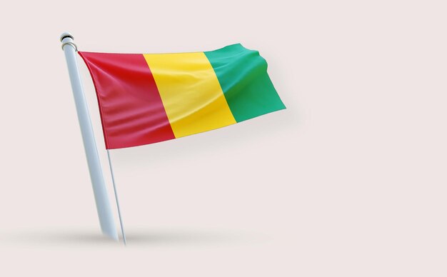 Un drapeau plein de beauté pour la Guinée sur un fond blanc rendu en 3D