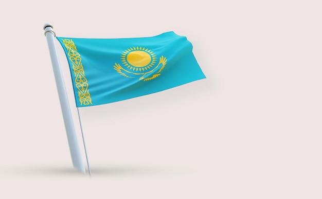 Un drapeau plein de beauté pour le Kazakhstan sur un fond blanc rendu en 3D