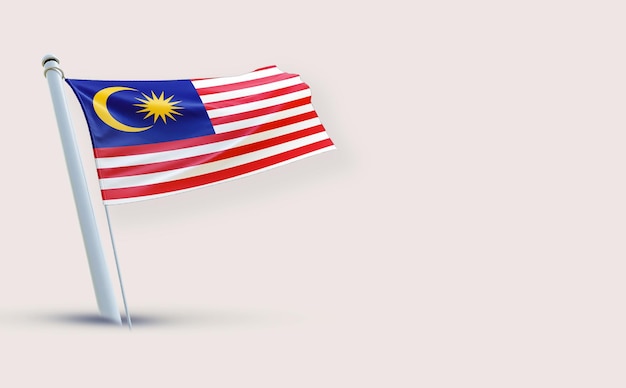 Un drapeau plein de beauté pour la Malaisie sur un fond blanc rendu en 3D