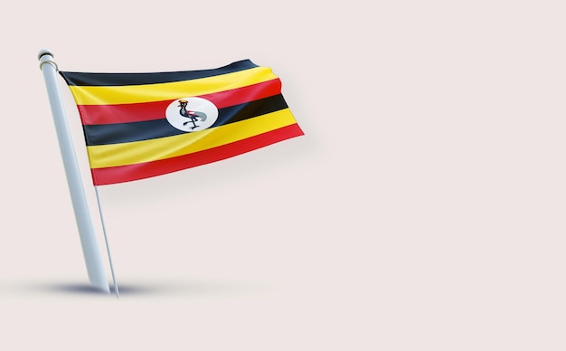 Un drapeau plein de beauté pour l'Ouganda sur un fond blanc rendu en 3D