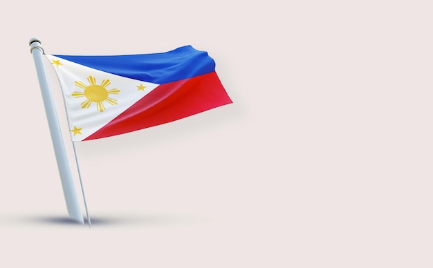 Un drapeau plein de beauté pour les Philippines sur un fond blanc rendu en 3D