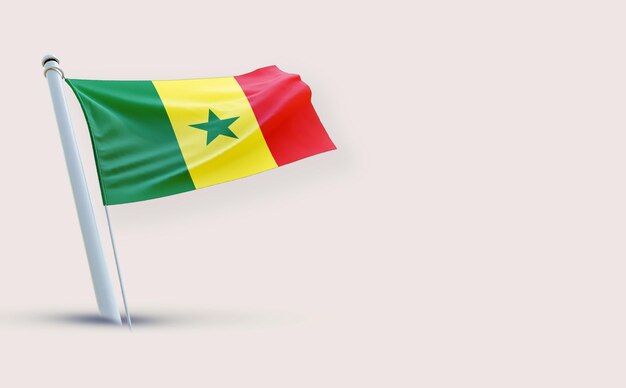 Un drapeau plein de beauté pour le Sénégal sur un fond blanc rendu en 3D