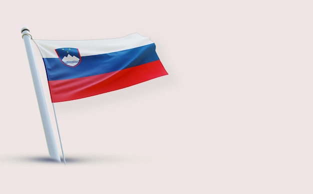 Un drapeau plein de beauté pour la Slovénie sur un fond blanc rendu en 3D