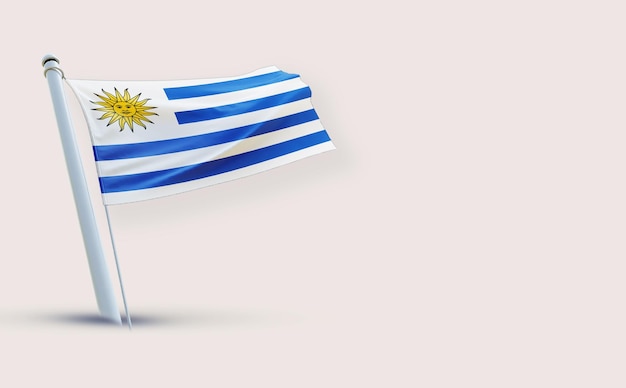 Un drapeau plein de beauté pour l'Uruguay sur un fond blanc rendu en 3D