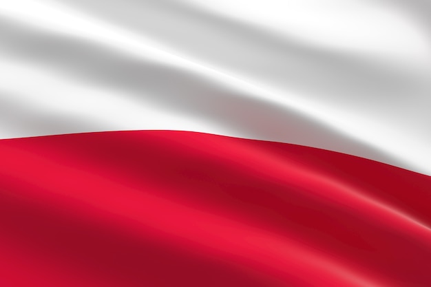 Drapeau de la Pologne. 3d illustration du drapeau polonais en agitant