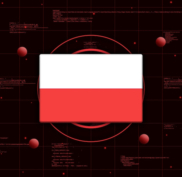 Drapeau de la Pologne avec des éléments technologiques réalistes, rendu 3d