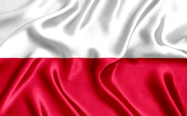 Drapeau de la Pologne en gros plan de soie